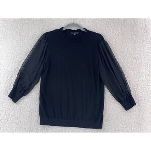 Adrianna Papell‎ Black Knit Lace 3/4 Sleeve Shirt Womens Pullover Stretch Size M